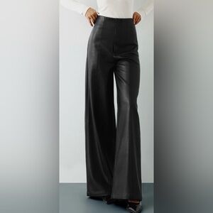 Elegant Black Wide-Leg PU leather Pants
